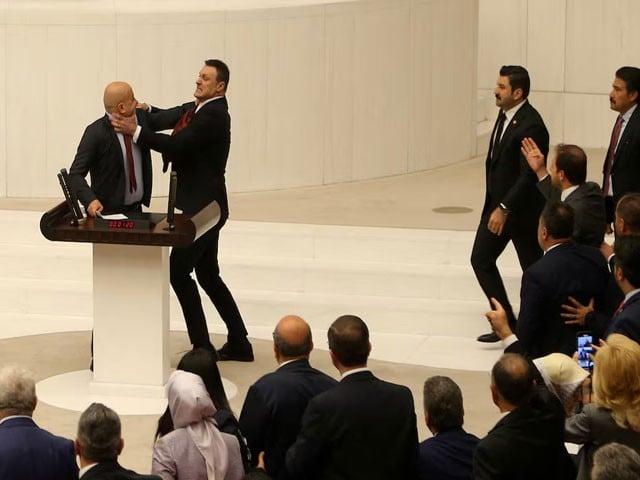 Brawl erupts in Turkish parliament over jailed opposition MP