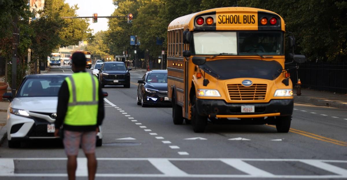 The yellow school bus is in trouble