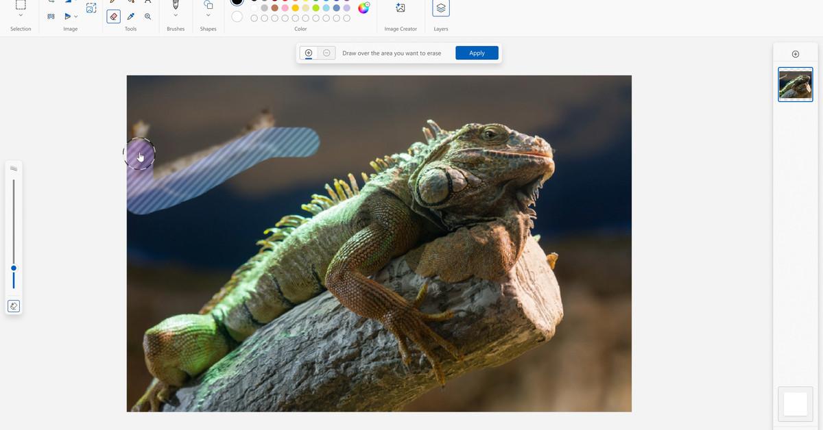 Microsoft Paint is getting Photoshop-like generative AI fill and erase features