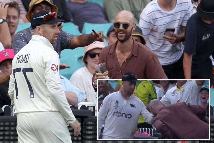 England spinner Jack Leach signs autograph on fan's bald head