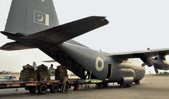 PAF C-130 airlifts relief items for flood-affected Gwadar areas