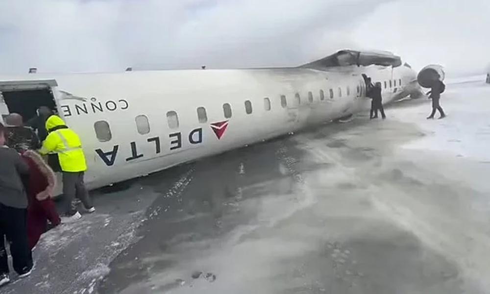 Passenger plane overturns during landing at Toronto airport