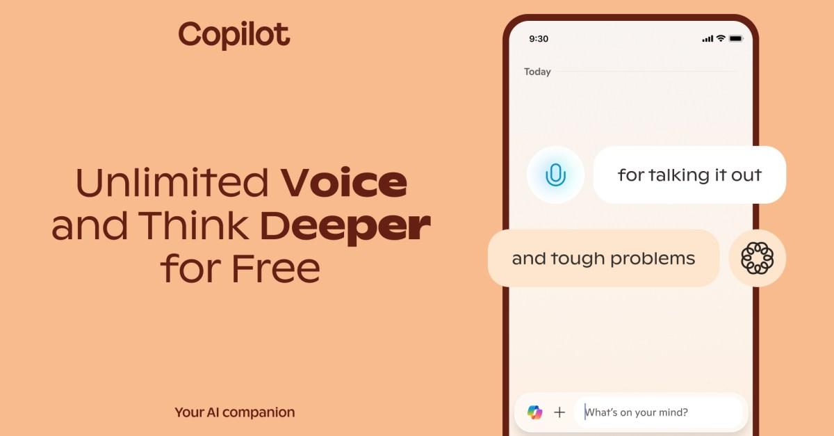 Microsoft makes Copilot Voice and Think Deeper free with unlimited use