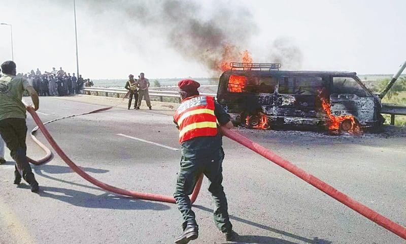 Student dies, 8 injured as van catches fire near Ahmadpur Sharqia