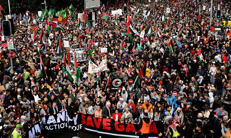 سڈنی ہاربر برج پر 90 ہزار افراد کا تاریخی مارچ: فلسطین سے یکجہتی، غزہ میں امن کا مطالبہ