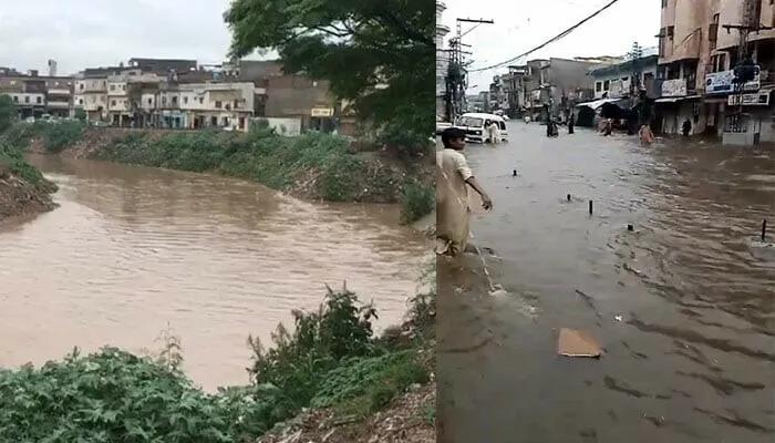 اسلام آباد میں موسلادھار بارش کے باعث نالوں میں طغیانی،مختلف علاقے زیر آب