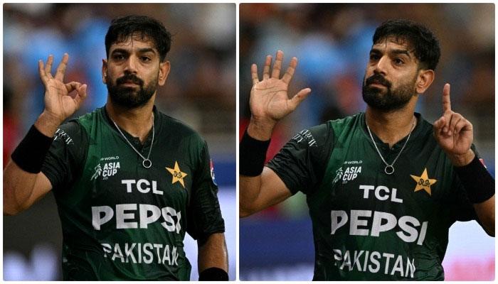 پاک بھارت میچ کے دوران حارث رؤف کا  فیلڈنگ کے دوران جملے کسنے پر بھارتی شائقین کو 0-6 کا اشارہ