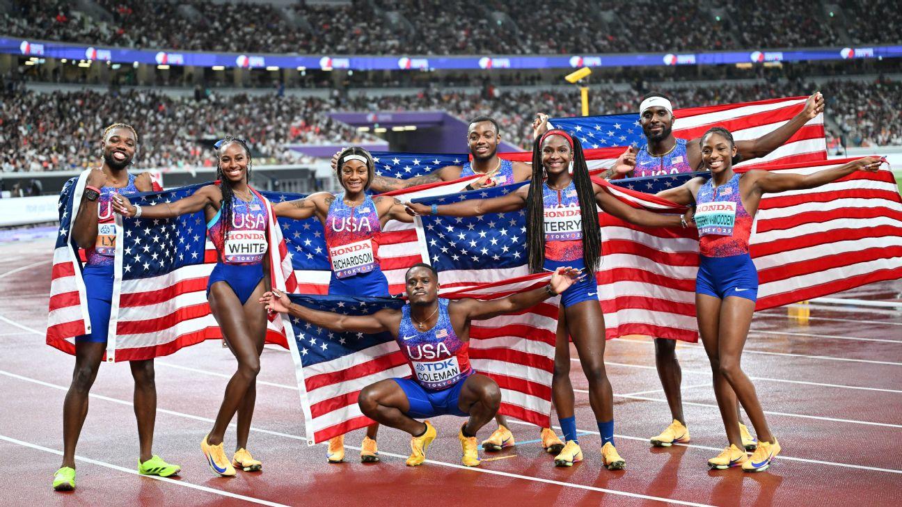 Richardson, Lyles help U.S. sweep relay golds