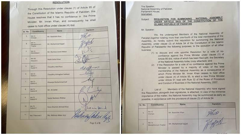 No-trust motion against Imran Khan submitted in NA 