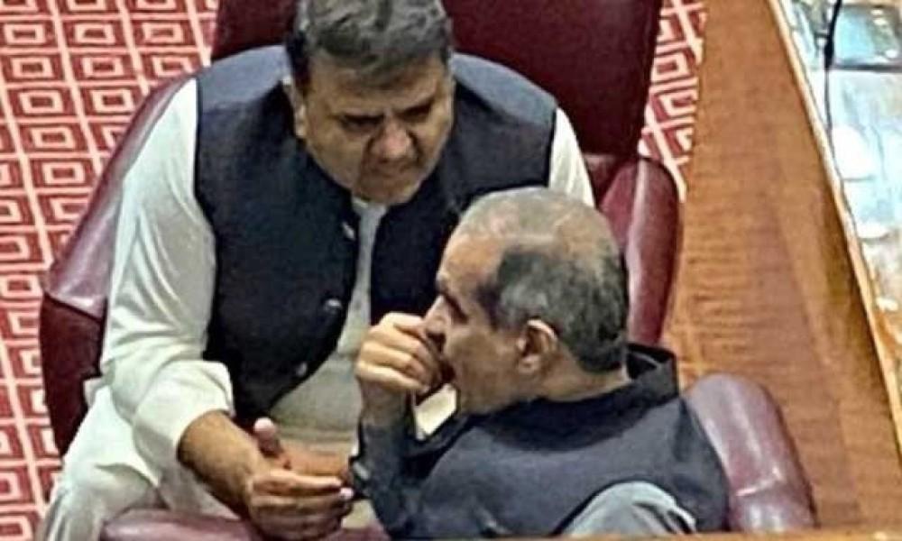 Crucial NA session: Fawad Chaudhry holds ‘chit chat’ session with PML-N's Khawaja Saad Rafique