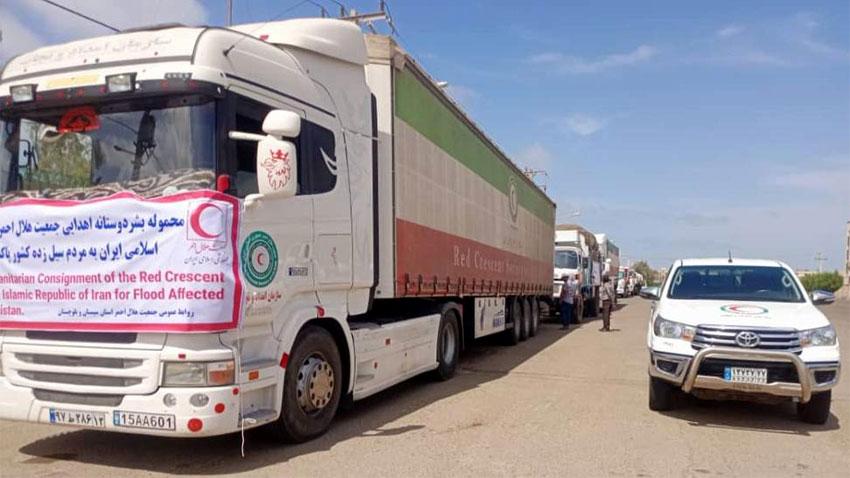 Trucks carrying relief items from Iran arrive in Balochistan