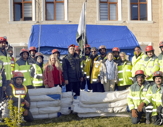 Pakistan Rescue team distributes tents among citizens of quake-hit Turkiye