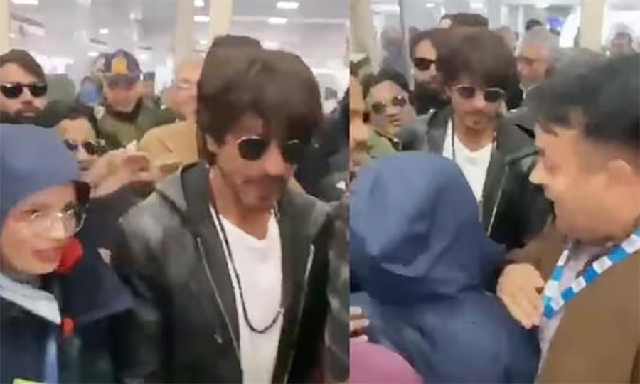 شاہ رخ خان کو سری نگر کے ہوائی اڈے پر دیکھتے ہی مداحوں نے گھیر لیا