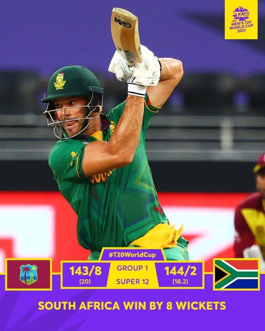 T20 World Cup: South Africa defeat West Indies by eight wickets