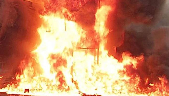 Fire erupts in scrap warehouse on Ring Road Peshawar