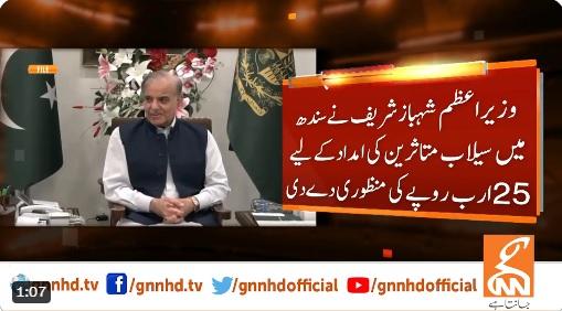 شہباز شریف نے سندھ سیلاب متاثرین کی امداد کےلئے 25 ارب کی منظوری دے دی