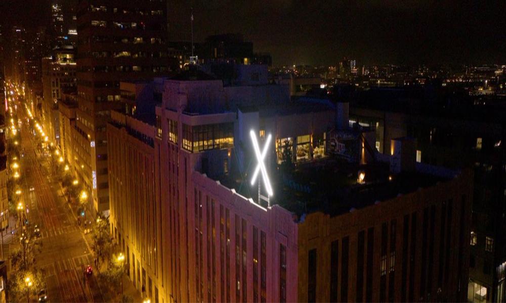 Giant glowing Twitter X logo removed from its HQ