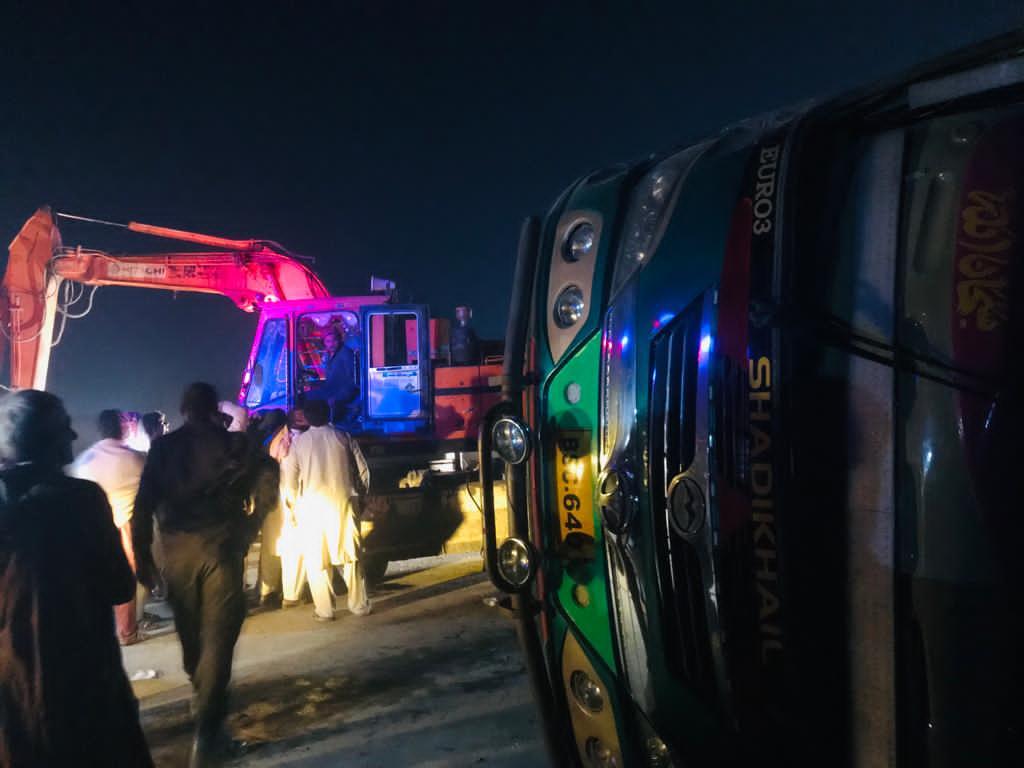 Three killed, 17 injured after speeding bus overturns in Muzaffargarh