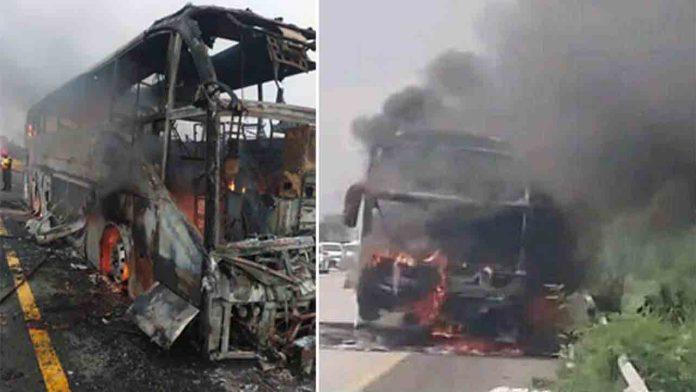 پنڈی بھٹیاں کے قریب بس میں آتشزدگی  سے  16 افراد جان بحق ،15 زخمی