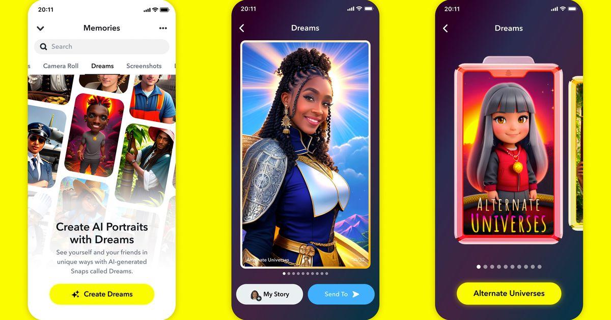 Snapchat is jumping on the AI selfie train with ‘Dreams’