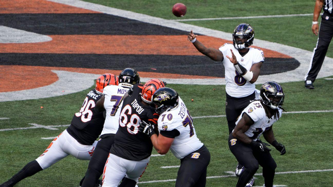 Ravens' Lamar Jackson throws 2 TDs against Bengals