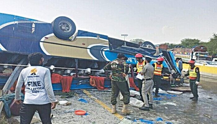 Three killed as passenger bus overturns on highway