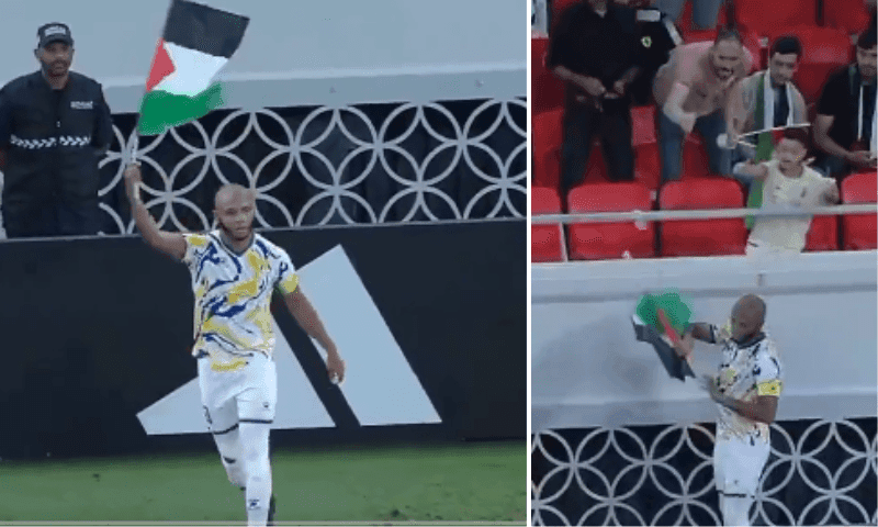 Algerian player waves Palestinian flag after scoring goal in Qatar league