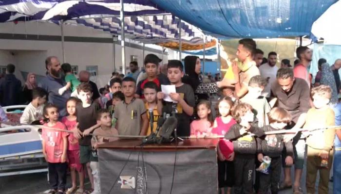 'Israel is starving us': press conference of Palestinian kids