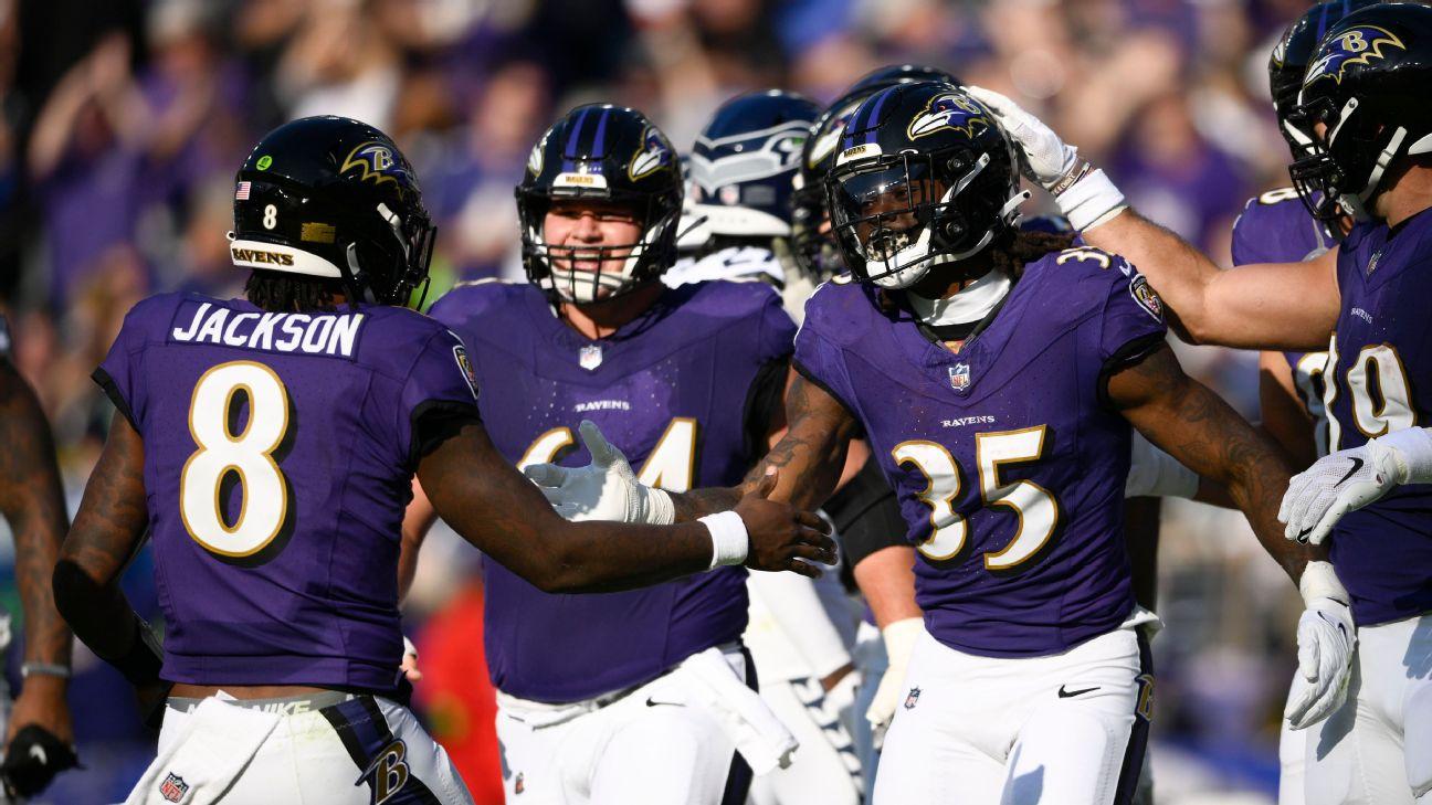 Ravens' Gus Edwards ties team record with second TD vs. Seahawks