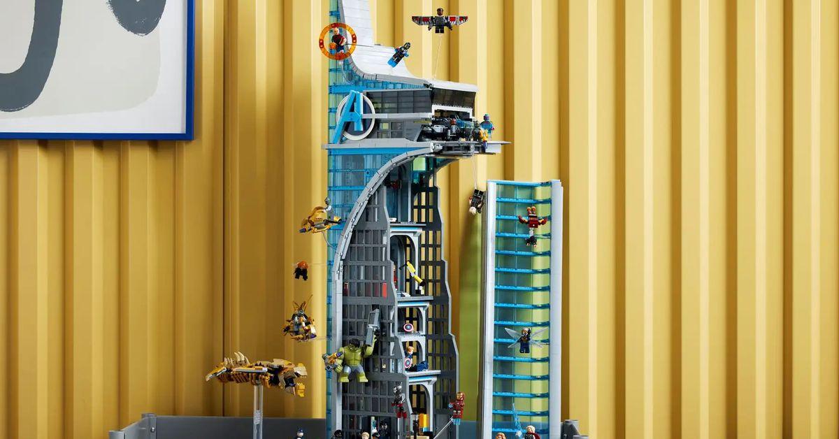 Lego’s three-foot-tall Avengers Tower comes packed with Marvel minifigs