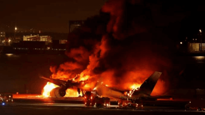 Plane catches fire upon landing at Tokyo airport