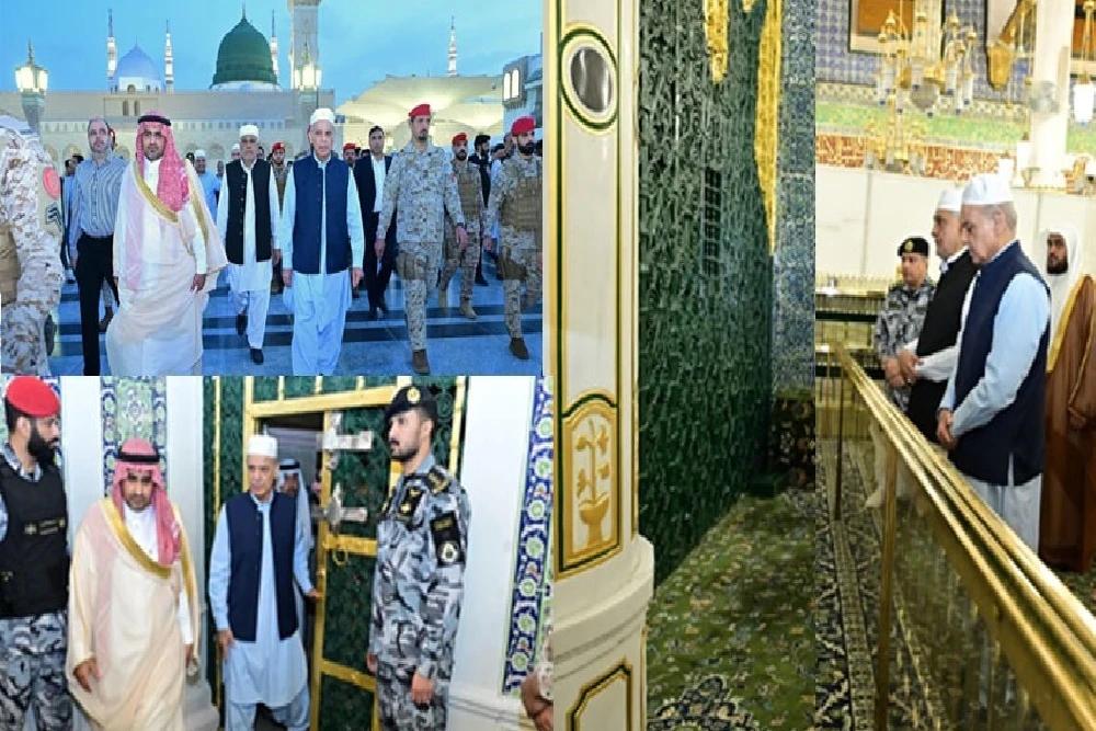 وزیراعظم کی روضۂ رسول ﷺ پر حاضری ،ملک و قوم کی ترقی اور دنیا بھر میں امن و آشتی کیلئے دعائیں کیں