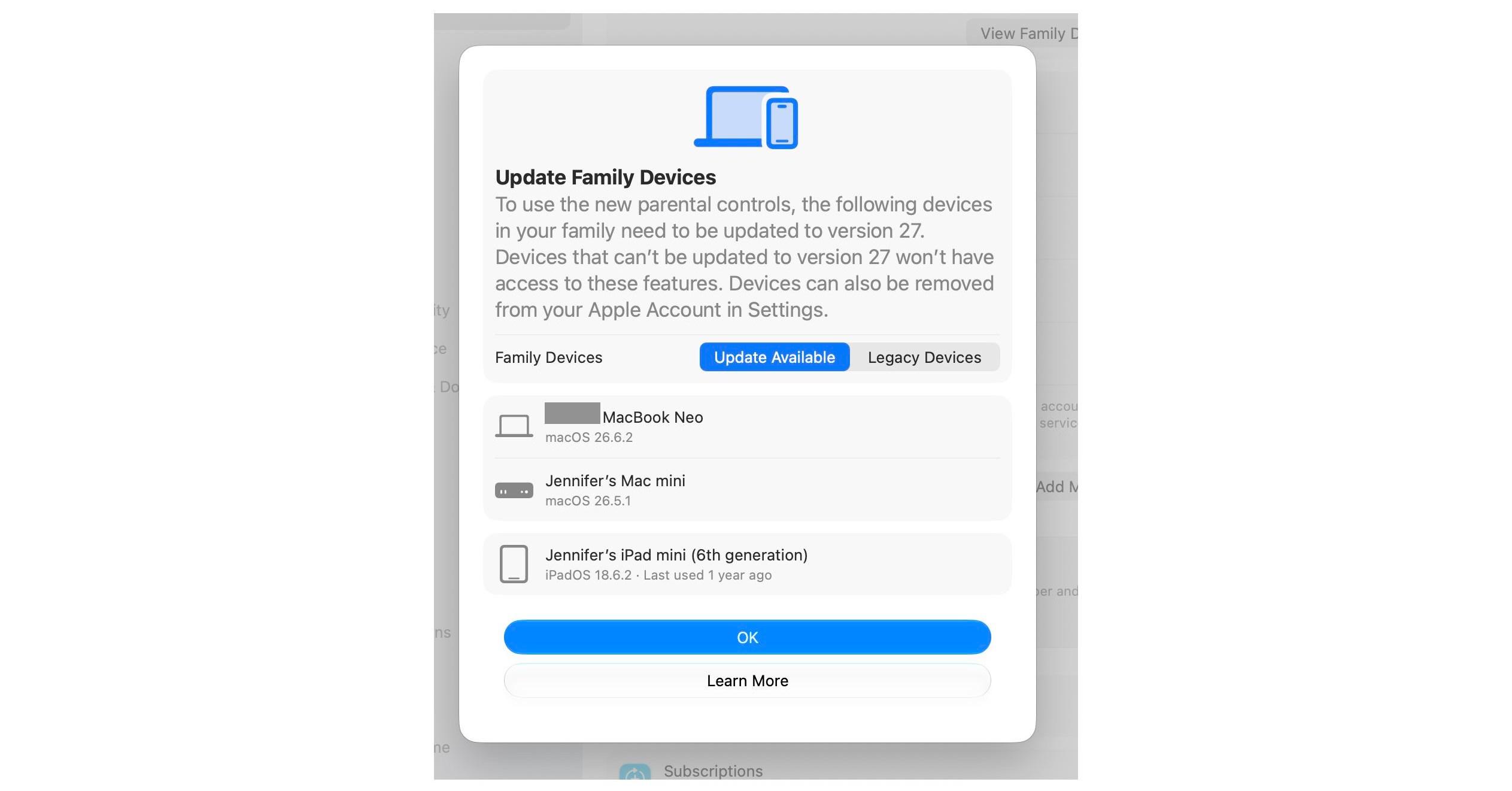 I can’t use Apple’s new Screen Time on my daughter’s iPhone because my son won’t update his MacBook