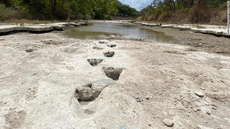 Drought uncovers 113 million-year-old dinosaur footprints