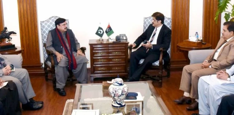 Sheikh Rasheed discusses law and order situation with Murad Ali Shah