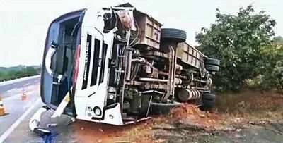 14 injured as passenger bus overturns on National Highway