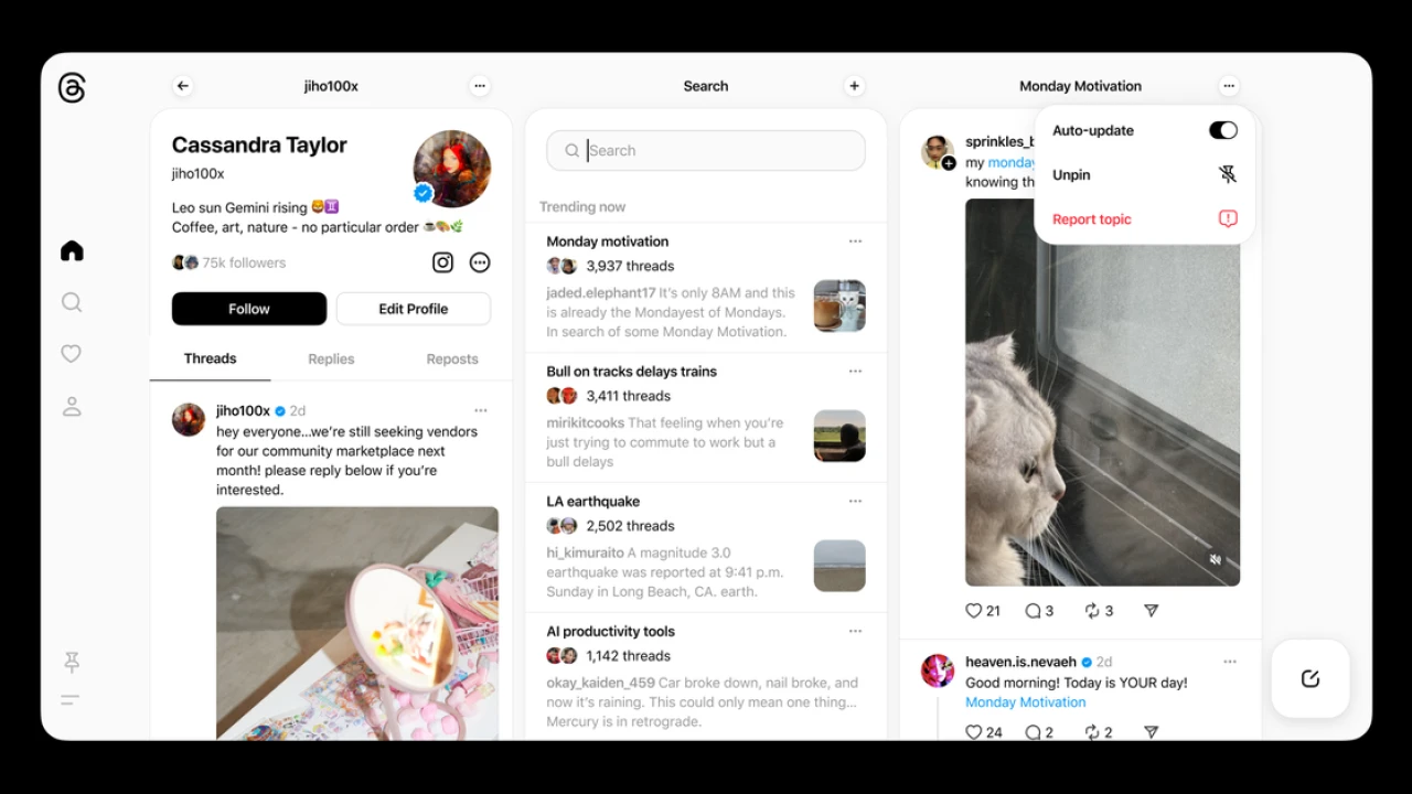 Threads starts testing a TweetDeck-like feed of real-time posts