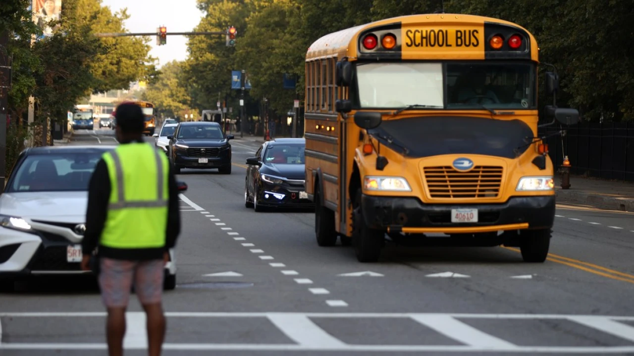 The yellow school bus is in trouble