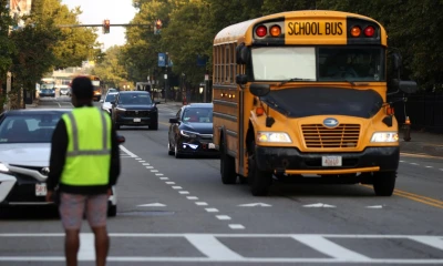 The yellow school bus is in trouble