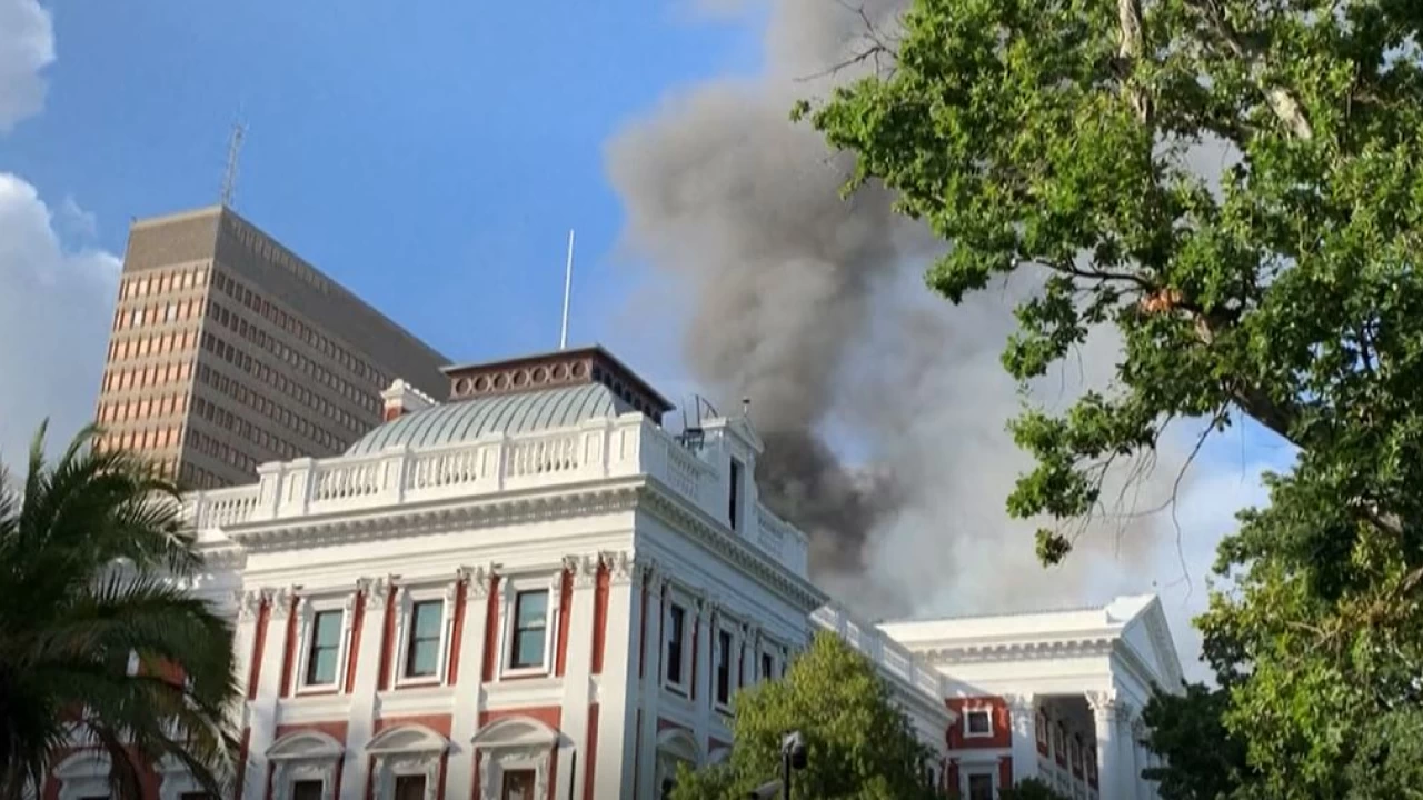 South Africa's parliament catches fire again, arson attack suspected