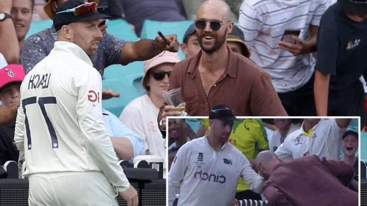 England spinner Jack Leach signs autograph on fan's bald head