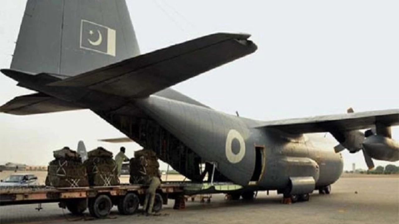 PAF C-130 airlifts relief items for flood-affected Gwadar areas