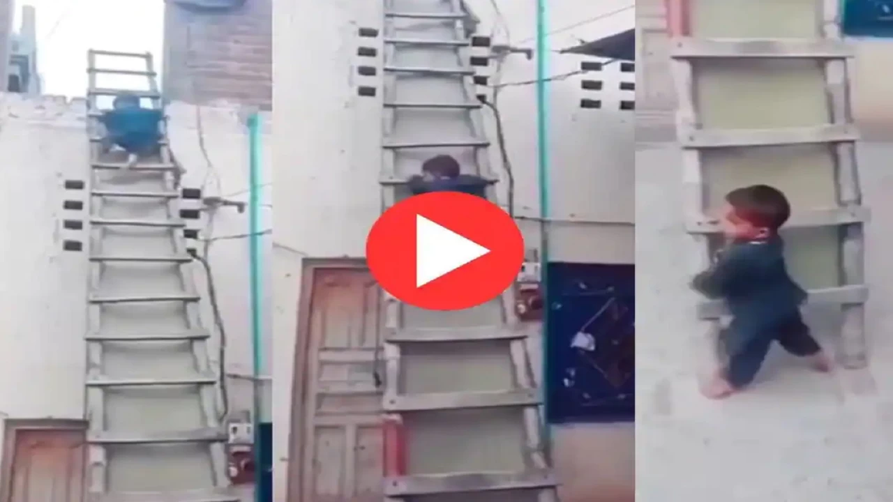 Video goes viral as youngster climbs down ladder with extraordinary speed