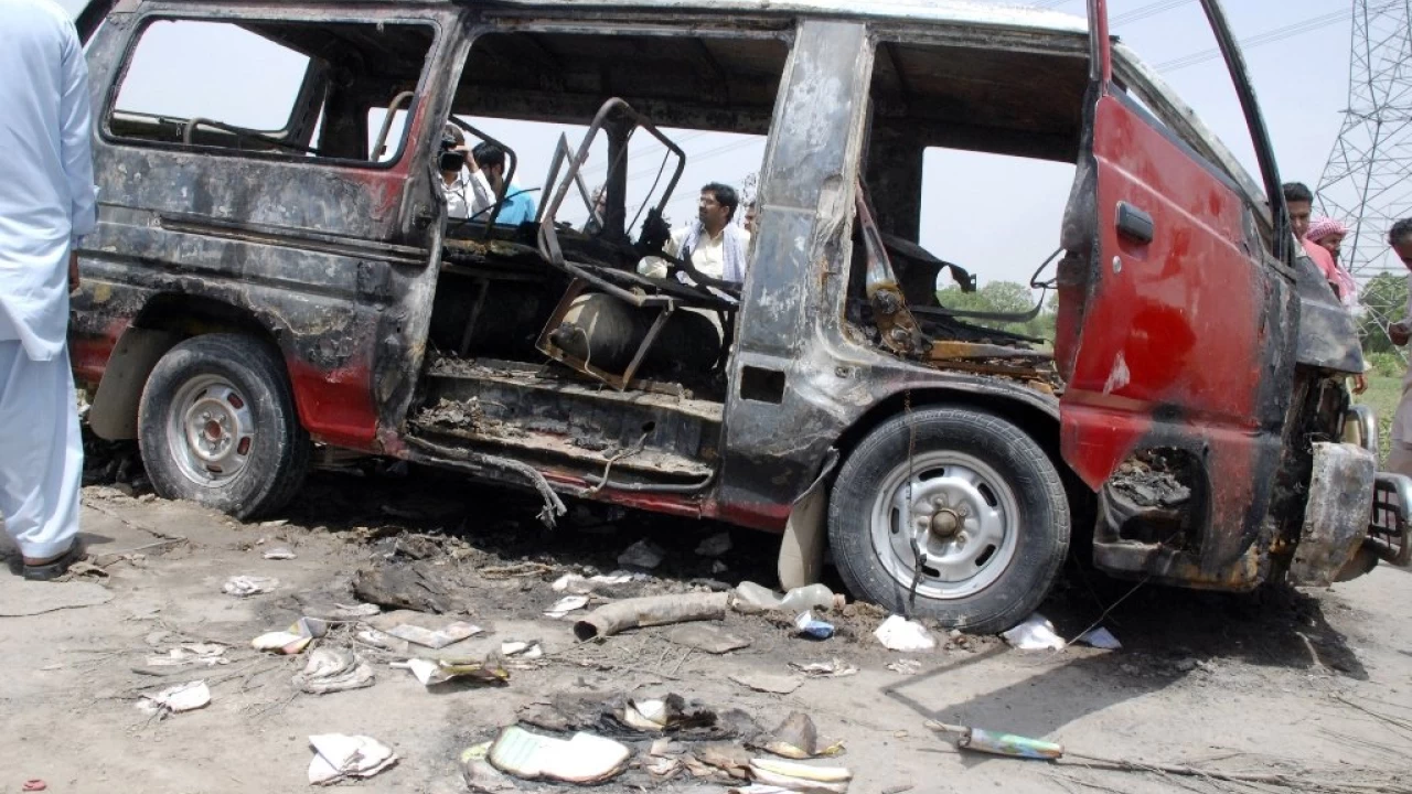 10 suffer burns after a passenger coach catches fire in Hafizabad