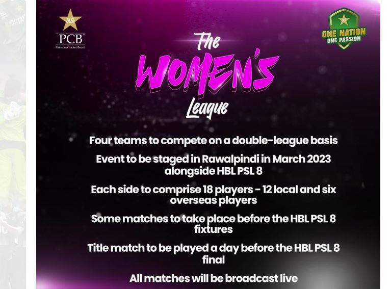 PCB announces schedule for firstever women's league