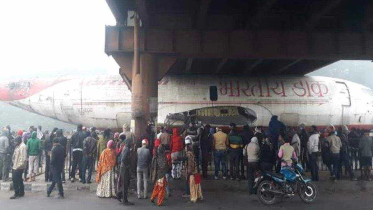 Indian plane gets stuck under foot overbridge, video goes viral 