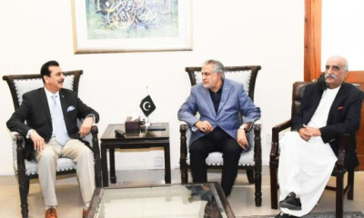 وفاقی وزیر خزانہ ومحصولات سینیٹر محمد اسحاق ڈار سے سید یوسف رضا گیلانی، سید خورشید شاہ کی ملاقات