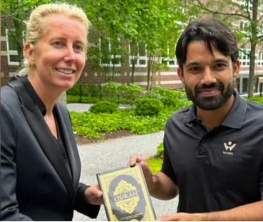 M Rizwan Student Mohammad Rizwan gifts Holy Quran to Harvard Business School teacher