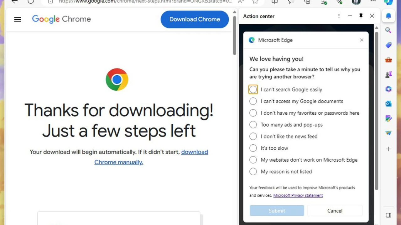 Microsoft now thirstily injects a poll when you download Google Chrome