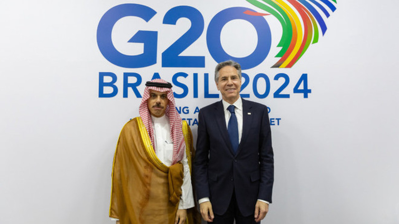 سعودی وزیر خارجہ کی برازیل میں جی 20 اجلاس کے موقع پر امریکی ہم منصب  سے ملاقات